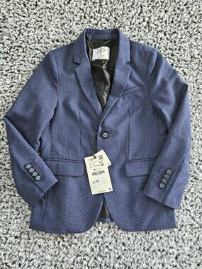 Zara Boys Classic Navy Blue Blazer Size 7 Youth S M Pinstripe Tailored Formal